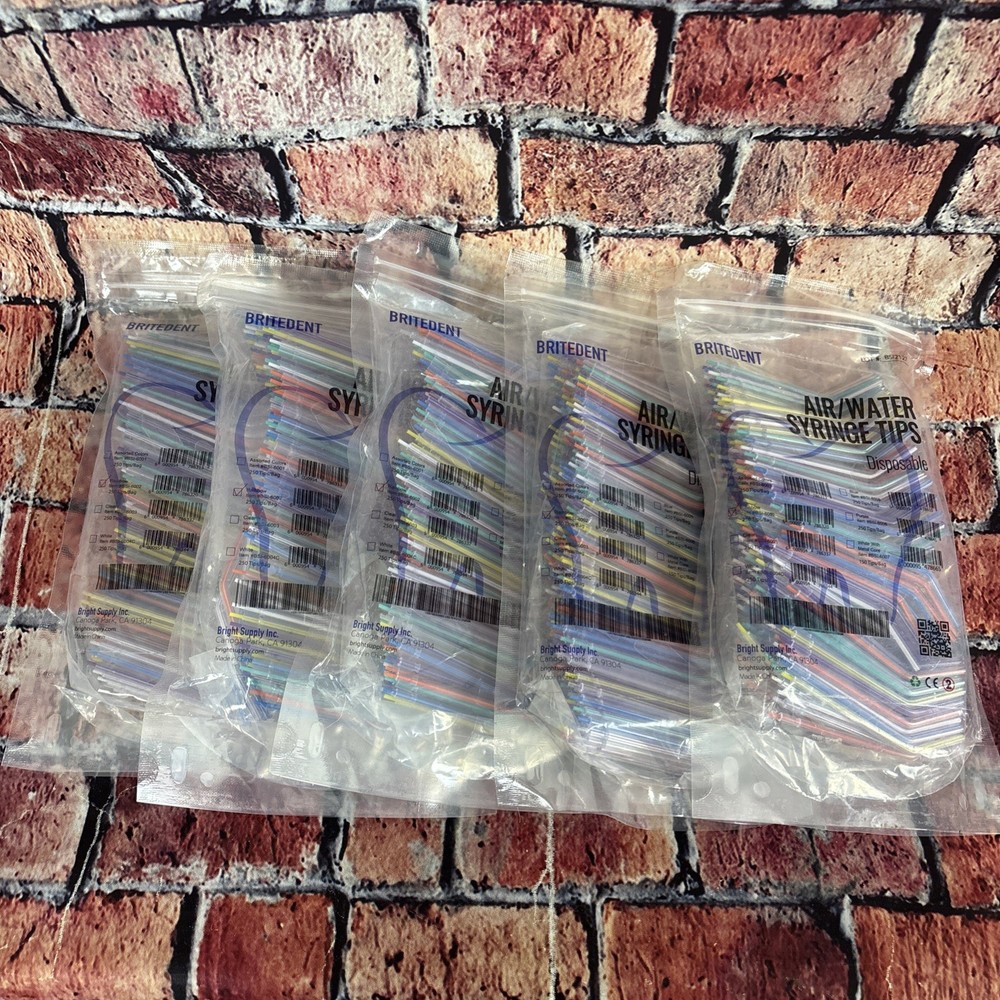 Britedent Air/Water Syringe Tips Rainbow 1,250 Count (5 Bags Of 250 Each)