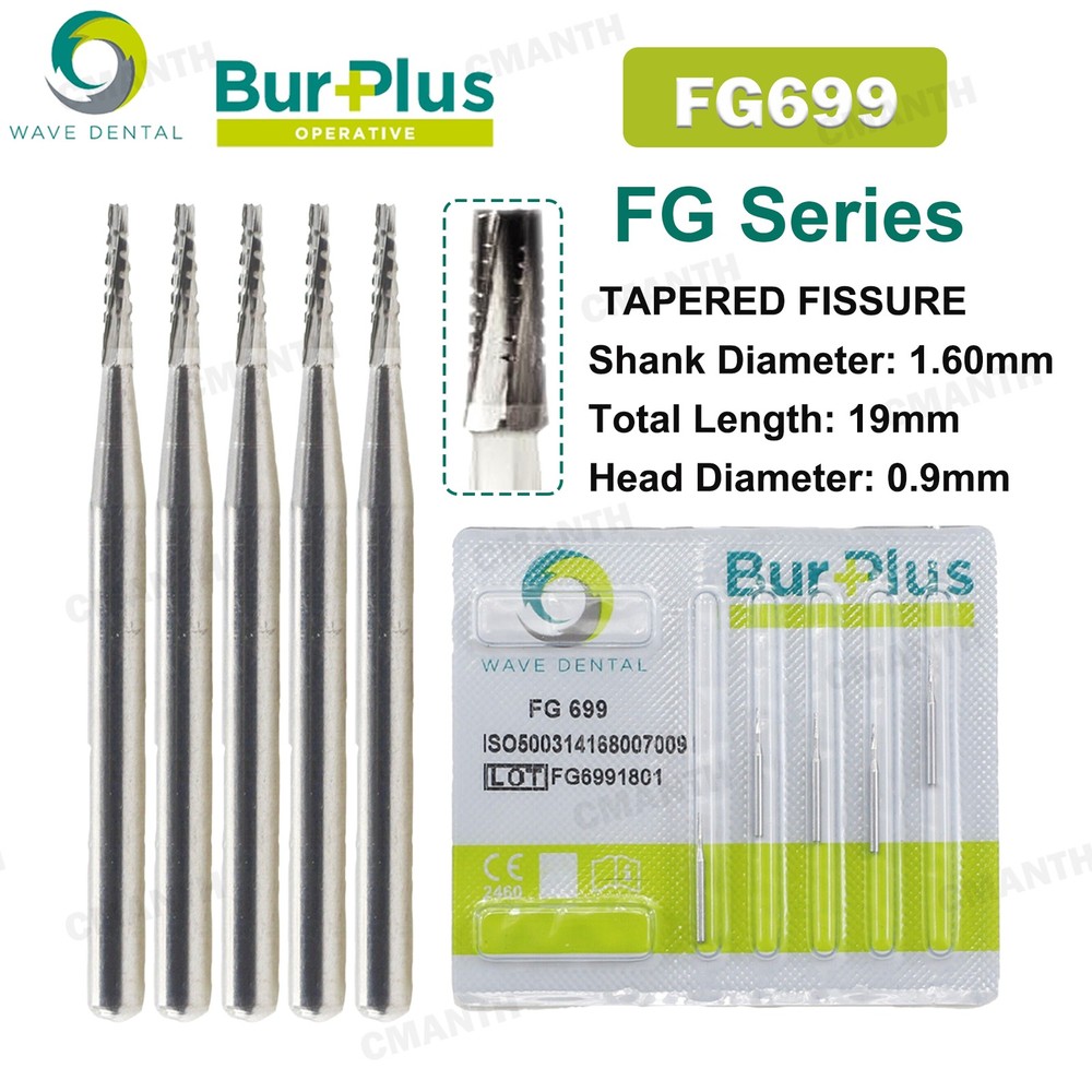 2 PACK WAVE Dental Carbide Burs FG Tapered Fissure Cross Cut Burs Fit High Speed