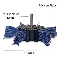 4″ Nylon Flap Brush 1/4″ Shank Medium Coarse 3 Pack Blue Drill Brush Wheel