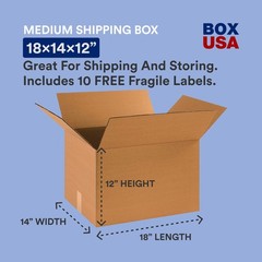 Moving Boxes Medium 18″L x 14″W x 18x14x12″ 20-Pk, Kraft Brown