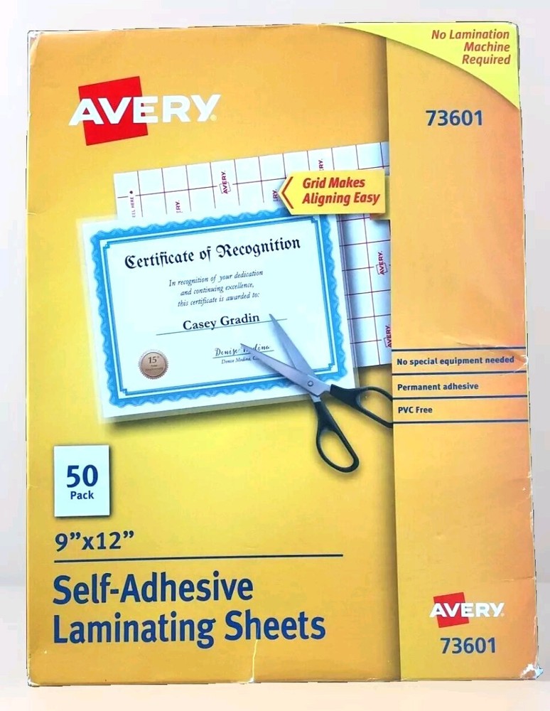 Brand New Clear Avery Self-Adhesive Laminating sheets – 1 Box Of 50 Pack