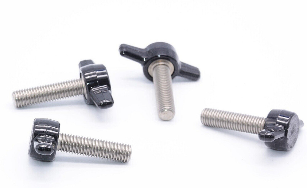 1/4″-28 Fine x 1″ Black Wing Thumb Screws 4 Pack for Jigs & Fixtures Tool-Free