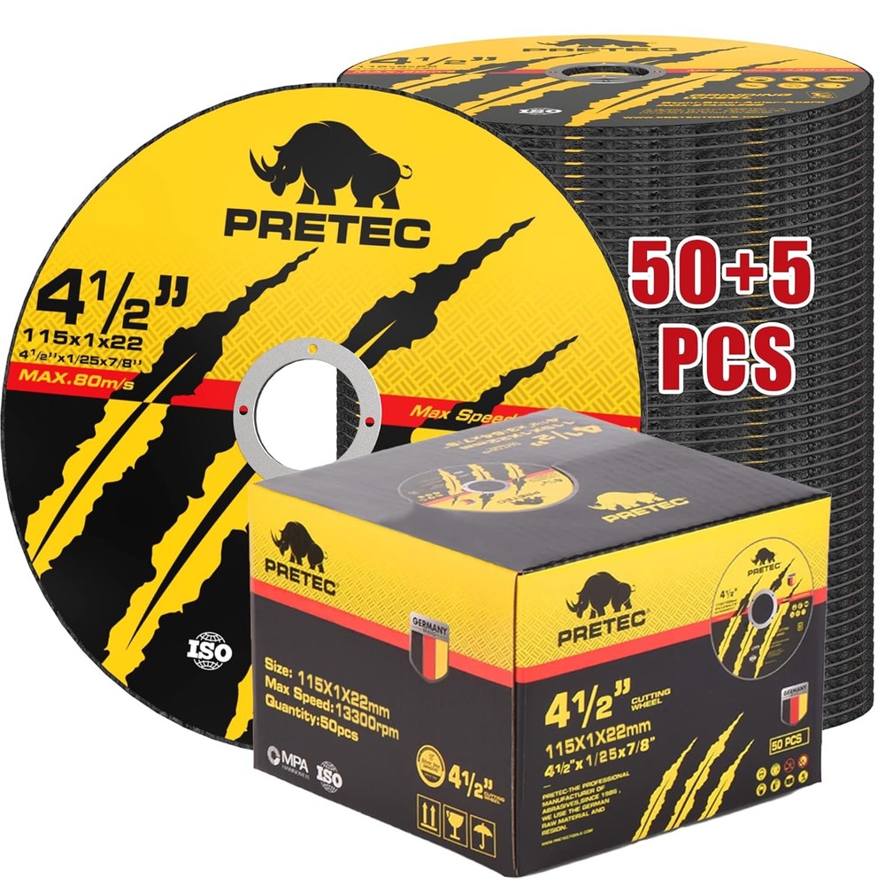 Cut Off Wheels 4-1/2″, PRETEC 50+5 Pack Metal Cutting Wheel,Thin 4.5” Metal…