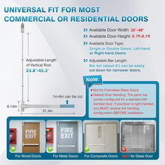 Surface Vertical Rod Exit Device, 32In Commercial Door Push Bar Panic Device wit