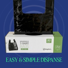 Black Plastic T-Shirt Bags with Handles – 80 Count – 12″x7″x22″ – 1.2 Mil – G…