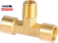 2 Pack 1/4″ NPT Brass Tee Pipe Fitting T Shape Connectors 1/4″ NPT Female X 1/4″