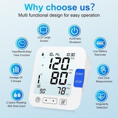 Upper Arm Blood Pressure Monitor Medium To XL Cuff Digital BP Machine 2 User LCD