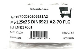 (10) M8 x 1.25 x 25 Stainless Steel DIN6921 A2 Hex Flange Bolts M8x25mm Flange