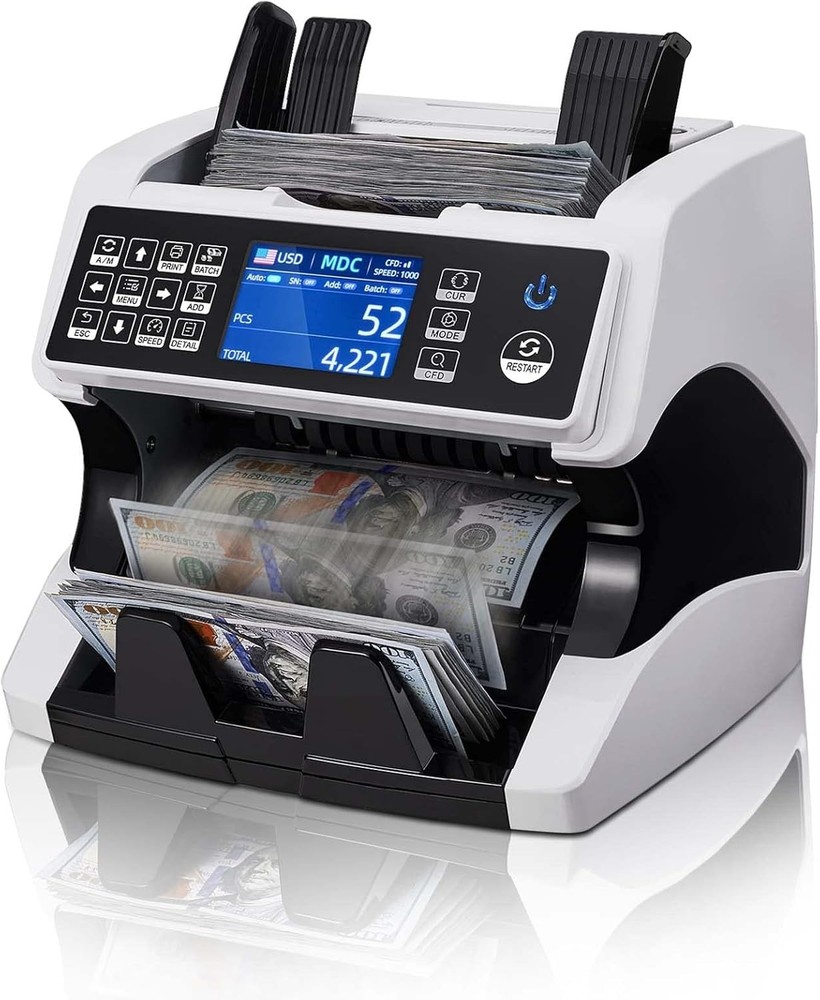MUNBYN IMC01 Mixed Denomination Money Counter 2 CIS Bill Counter UV/MG/IR White