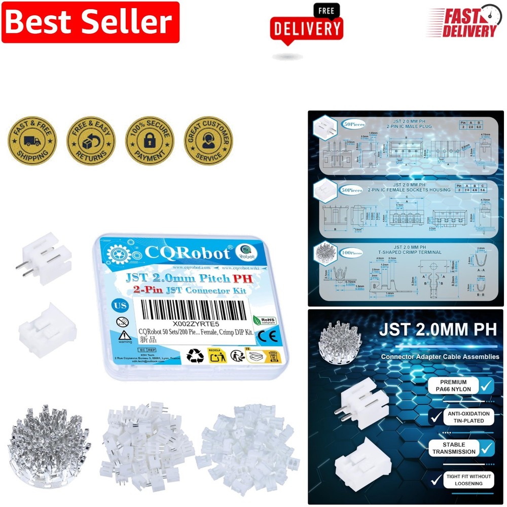200-Piece JST PH 2.0mm Pitch Connector Assembly – Versatile Electronic Solution