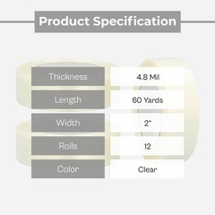 Shield Filament Strapping Tapes 4.8 Mil Fiberglass 2 Inch x 60 Yards 12 Rls