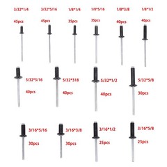 500 sets of rivet kits 3/32″ 1/8″ 5/32″ 3/16″ With 14 Standard Sizes W/ a Box