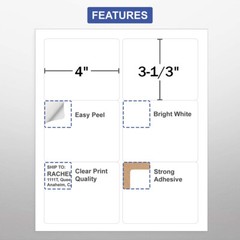 4″ x 3-1/3″ Laser/Ink Address Shipping Adhesive Labels 6 per Sheet Blank 6 UP