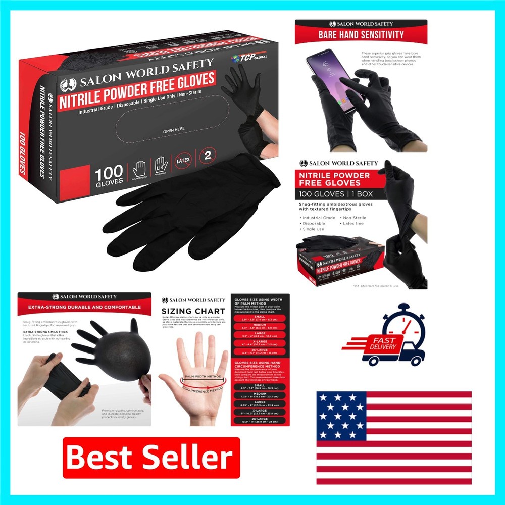 X-Large Black Nitrile Gloves – 100 Count, 5.0 Mil, Latex-Free for Food Handling