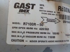 Gast R7100R-50 Regenerative Blower, 2.75″, 10HP – 410CFM, Regenair NEW $ 7,500.0
