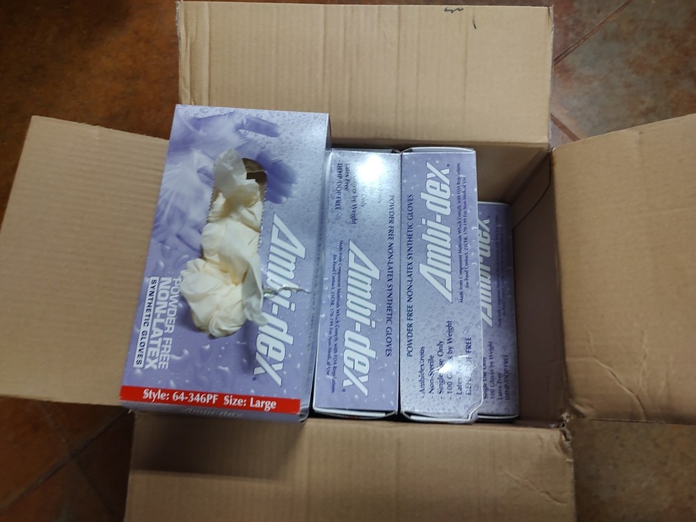 case of 1000 Ambi-dex powder free NON-Latex synthetic gloves, size Large.