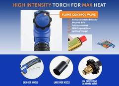 340,000 BTU Propane Torch Self Igniting with Turbo Blast Trigger and Flow Valve