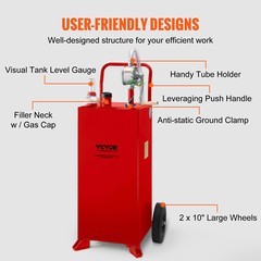 30 Gallon Gas Fuel Diesel Caddy Transfer Tank Container w/ Rotary Pump 10ft Hose