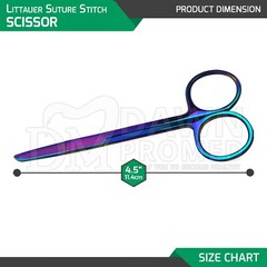 6 Pcs Littauer Suture Stitch Scissor Straight 4.5″ Rainbow Titanium Coating