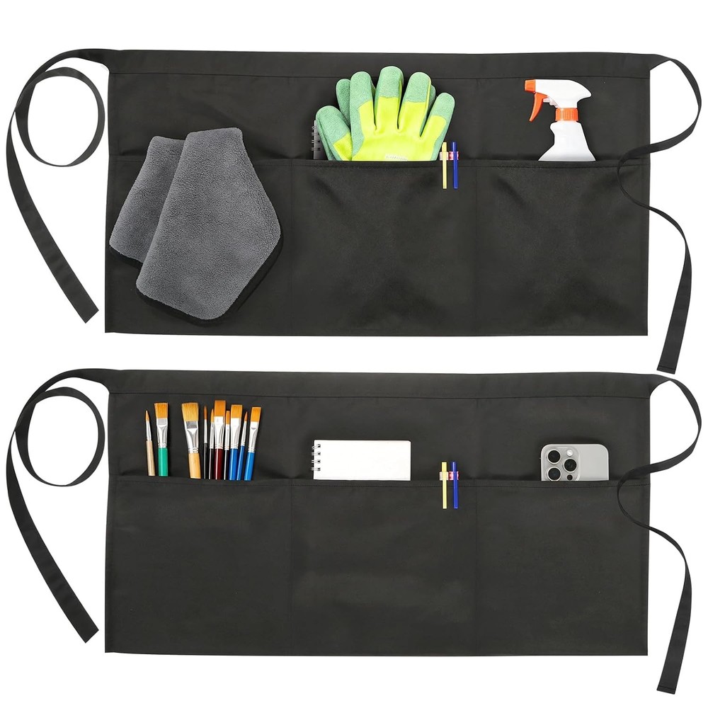Black Server Aprons 2-Pack Adjustable Water Resistant Waist Half Pockets