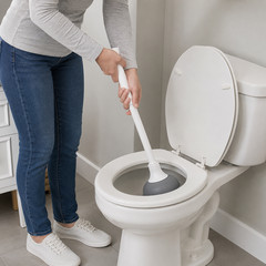 19 Inch Toilet Plunger Bathroom Drain Clog Remover Gray White Compact Handle