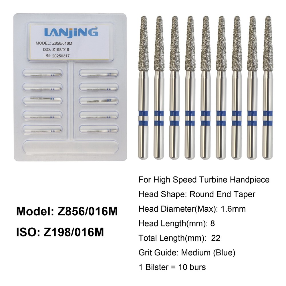 Dental Burs Zirconia Diamond Bur FG Round End Taper Medium Z856/016M High Speed
