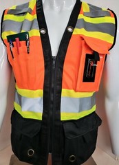 FX HI-ISIBILITY Surveyor Three Tones Orange Safety Vest Solid front & Mesh back