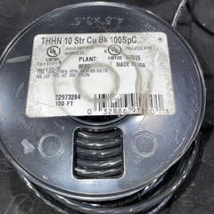 22973237 10 Awg Thhn Copper Building Wire, Black Stranded 100 Feet