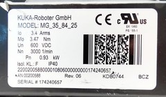KUKA Robot MG_35_84_25 3.47Nm 600VDC 3000rpm 0.93kW Servo Motor -used-