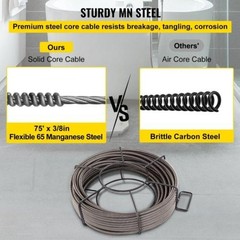 Drain Cleaning Cable 75 Feet x 38 Inch Solid Core Cable Sewer Cable Drain