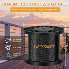 6.1 In. H X 7.9 In. W Black T316 500 Ft. Metal 1/8 In. Cable Wire Rope with Cutt