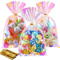 100 PCS Iridescent Cellophane Treat Bags, 6 x 10 Inches Holographic Plastic G…
