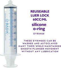 60cc | 60ml BASIK Syringe Silicone O-ring 5/pak Luer Lock Reuse Tube Hand Feed