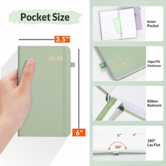 2026-2027 Pocket Weekly Planner 3.5×6 Hardcover Academic Calendar Sage