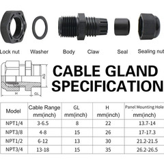 38pcs Waterproof Cable Glands Nylon IP68 Wire Connector Set PG7 PG9 PG13.5 PG21