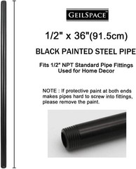 6 Pack 1/2″ × 36″ Pre-Cut Black Metal Pipe, Industrial Steel Fits Standard Half