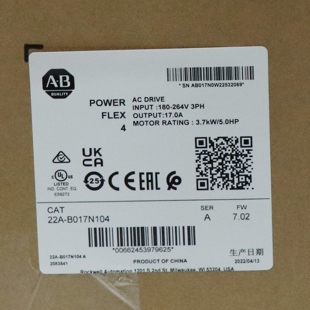 22A-B017N104 Ser/A 22AB017N104 PowerFlex 4 AC Drive 5HP In Stock