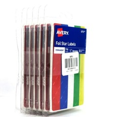 Avery 6751 Foil Star Labels, 1/2 Dia, Red, Blue, Silver, Green, Gold, (6 Packs)