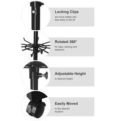 7-Tier Metal Rotating Display Stand With Hooks for Store Snack Jewelry Key Black
