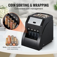 VEVOR USD Coin Sorter Coin Counter Wrapper and Roller 230 Coins/min 4 Coin Tubes