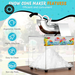 Commercial 48L Snow Cone Machine – 500LB/H Electric Shaved Ice Maker FREE SHIP