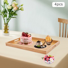 Bamboo Serving Trays 4pcs Modern Kitchen Trays For Hold Fruits Cakes Drinks