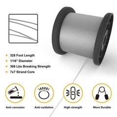1/16 Wire Rope 304 Stainless Steel Cable, 328ft Cable Wire 7×7 Strand Core wi…