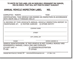 50-PACK. Annual Vehicle Inspection Label 2-Ply Vinyl with Mylar. FMCSA DOT Compl