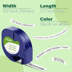 10PK 12mm White LT 91330 Paper Label Tape For DYMO S0721510 LetraTag LT-100T