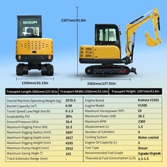 3.5 Ton Kubota 25HP Diesel Mini Excavator, Side Swing Boom Mini Digger EPA