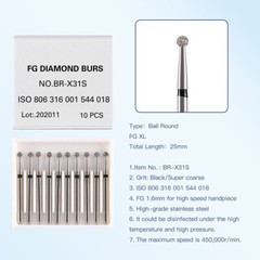 Dental Diamond Bur FGXL 25mm Ball Round Super Coarse for High Speed Handpiece