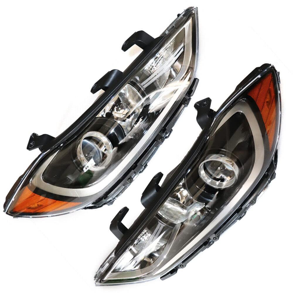 2017-2018 Hyundai Elantra Halogen Headlights Pair Clear Lens Black Housing
