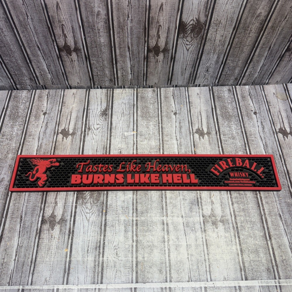 Fireball Whiskey Rubber Bar Rail Spill Drip Mat Runner – 3.5×23.5 – Black & Red