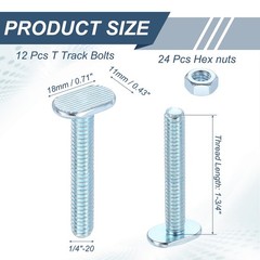 12 Pack 1/4″-20 x 1-3/4″ t Track Bolts T Slot Bolts with 24 Pack 1/4″ Hex Nuts